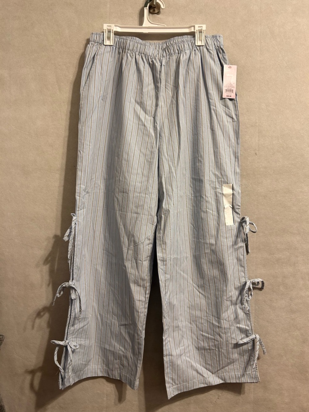 Women's High-Rise Side-Tie Relaxed Boxer Pants - Wild Fable Blue Striped Large